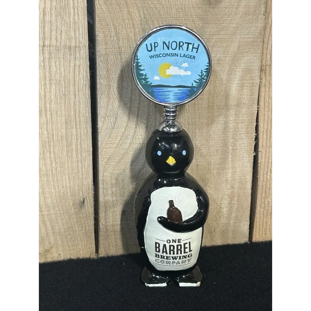 One Barrel Brewing Beer Tap Handle Ceramic Penguin Up North Wisconsin Lager B18